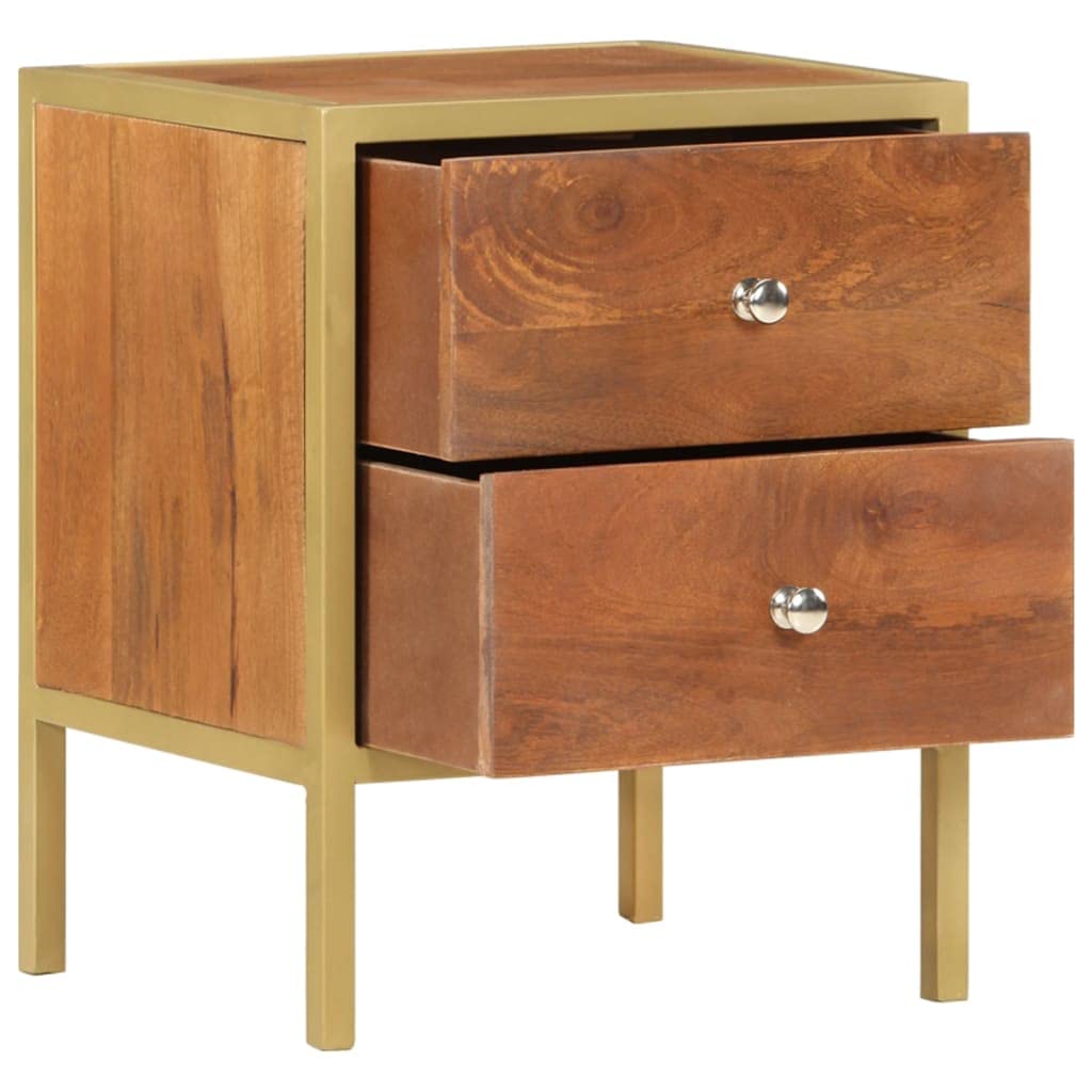 vidaXL Nightstand - Solid Mango Wood Bedside Cabinet with 2 Drawers, Rustic Charm, Polished and Lacquered, 15.7"x13.8"x19.7"